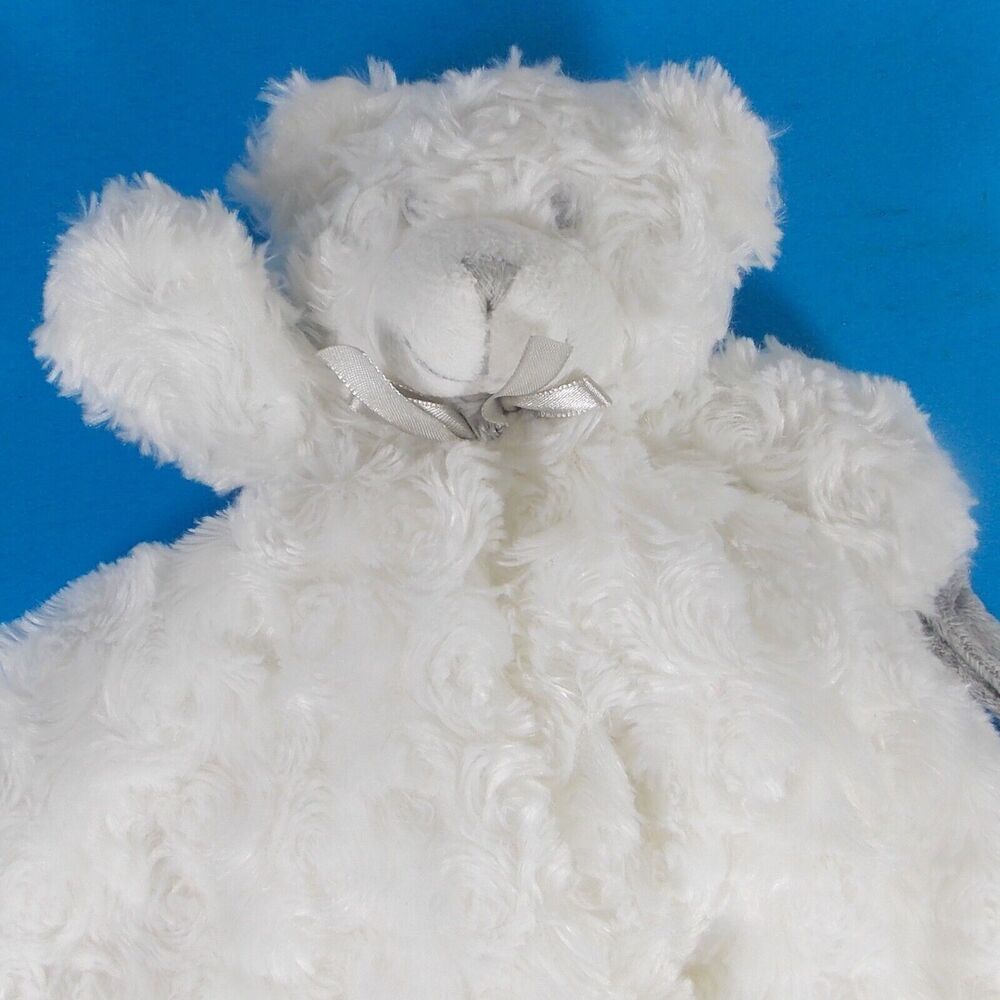 Blankets And Beyond Bear Lovey Blanket White Gray Pacifier Holder